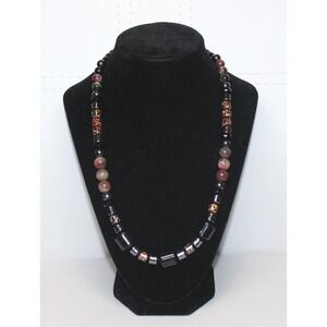 handcrafted beaded necklace 20" multicolor stones glass agate hematite boho